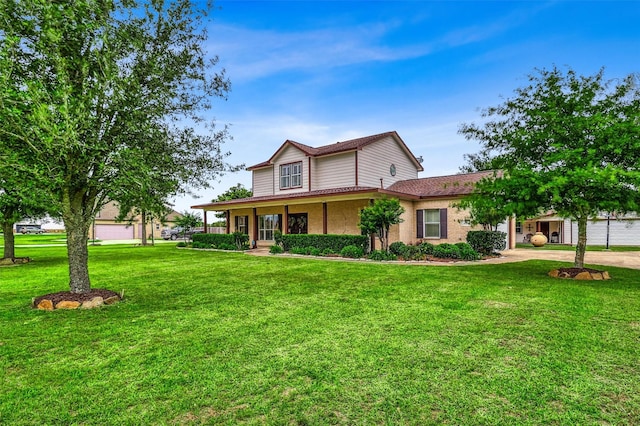 3026 Dees Cir, Sealy, TX 77474 - view of front of home featuring concrete driveway, a front yard, covered porch, and an attached garage