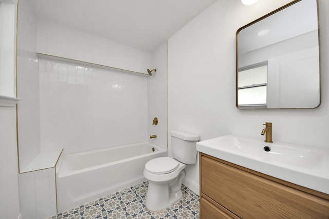300 Narcissus Rd, Clear Lake Shores, TX 77565 - bathroom with vanity, baseboards, tile patterned floors, toilet, and tub / shower combination