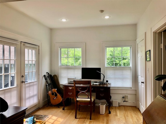 824 Sledge St, Houston, TX 77009 - office with wood finished floors, french doors, and recessed lighting