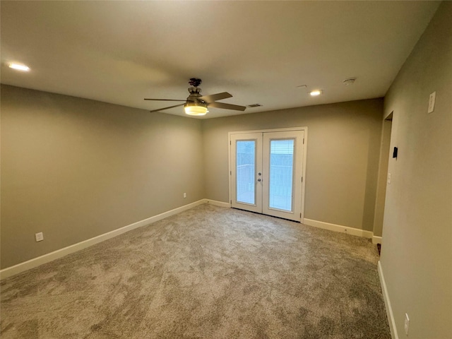 3060 Noble St, Houston, TX 77026 - unfurnished room with french doors, ceiling fan, baseboards, and carpet flooring