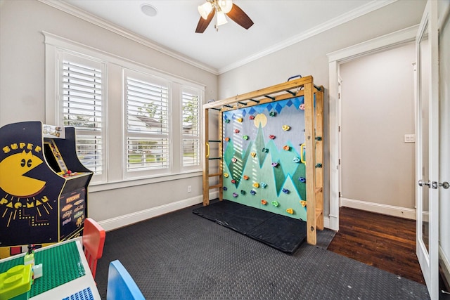 1411 Overhill St, Houston, TX 77018 - bedroom featuring a ceiling fan, baseboards, carpet, and ornamental molding