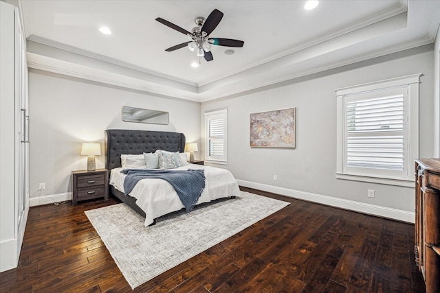 1411 Overhill St, Houston, TX 77018 - bedroom with hardwood / wood-style flooring, a raised ceiling, baseboards, ornamental molding, and recessed lighting