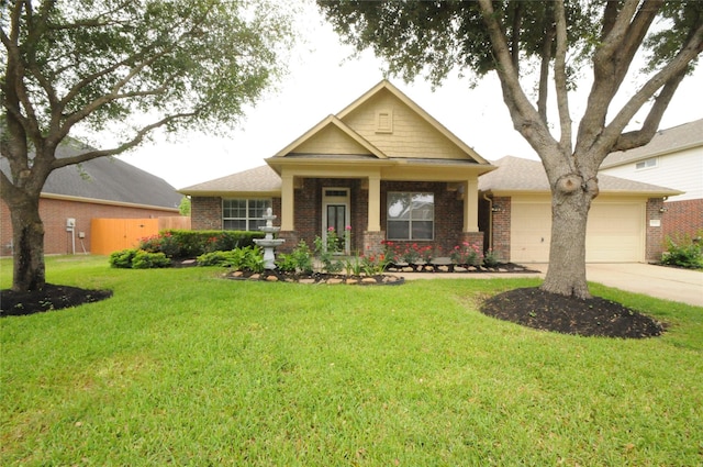 7214 Paradise Park Bnd, Richmond, TX 77407 - craftsman-style home with concrete driveway, an attached garage, brick siding, and a front yard