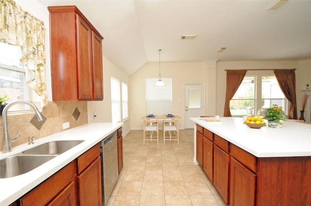 7214 Paradise Park Bnd, Richmond, TX 77407 - kitchen featuring decorative backsplash, stainless steel dishwasher, light countertops, and a sink