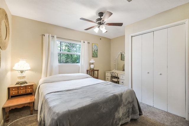 27011 Azalea Ct, Magnolia, TX 77354 - bedroom featuring a closet, carpet flooring, and a ceiling fan