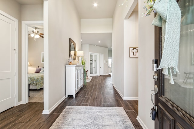 1919 Hickory Grove Ln, Tomball, TX 77375 - foyer entrance with ceiling fan, baseboards, and wood finish floors
