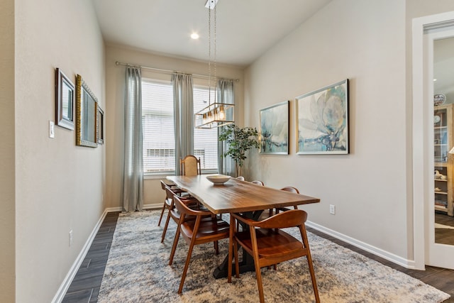 1919 Hickory Grove Ln, Tomball, TX 77375 - dining room featuring recessed lighting, a notable chandelier, baseboards, and dark wood finished floors
