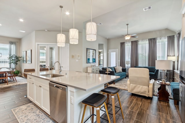 1919 Hickory Grove Ln, Tomball, TX 77375 - kitchen featuring a sink, visible vents, open floor plan, and dishwasher