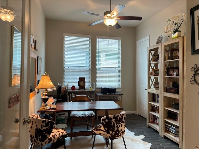 1919 Hickory Grove Ln, Tomball, TX 77375 - office space with a ceiling fan, baseboards, and dark wood-style flooring