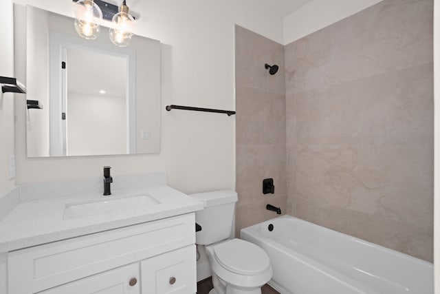 bathroom with shower / bath combination, vanity, and toilet