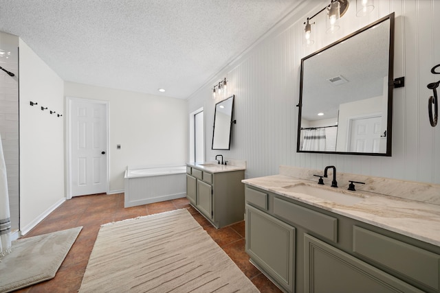 17203 Meadow Heights Dr, Houston, TX 77095 - full bath featuring a garden tub, visible vents, a textured ceiling, and a sink