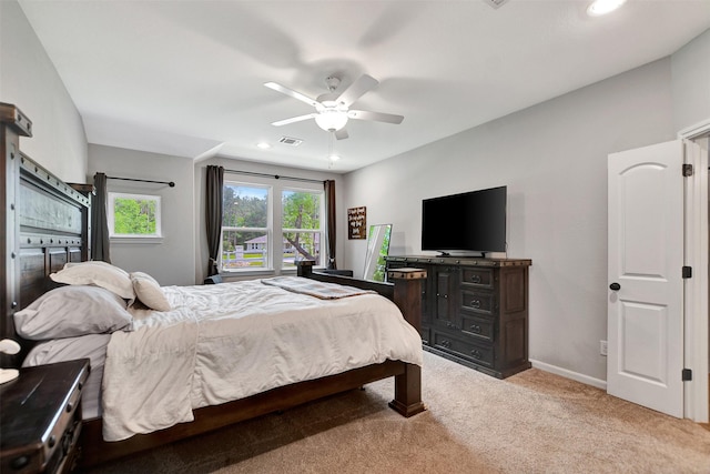 30000 Round Up Dr, Waller, TX 77484 - bedroom with recessed lighting, visible vents, light colored carpet, and a ceiling fan