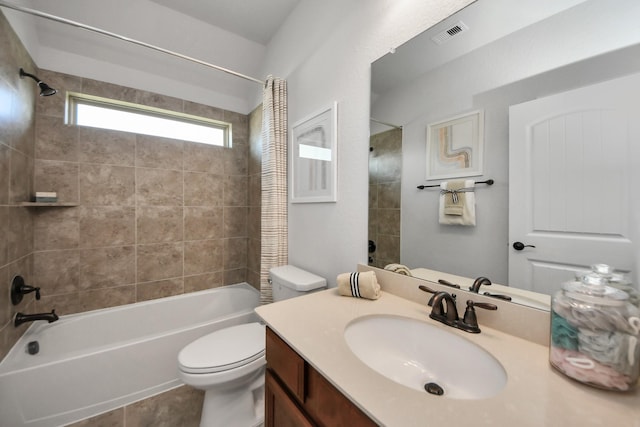 19407 Sorrel Stallion Trl, Tomball, TX 77377 - full bathroom with visible vents, toilet, vanity, and shower / bathtub combination