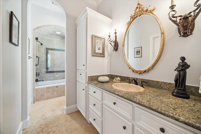 3410 Banbury Pl, Houston, TX 77027 - full bath with tiled bath, baseboards, a tile shower, and vanity