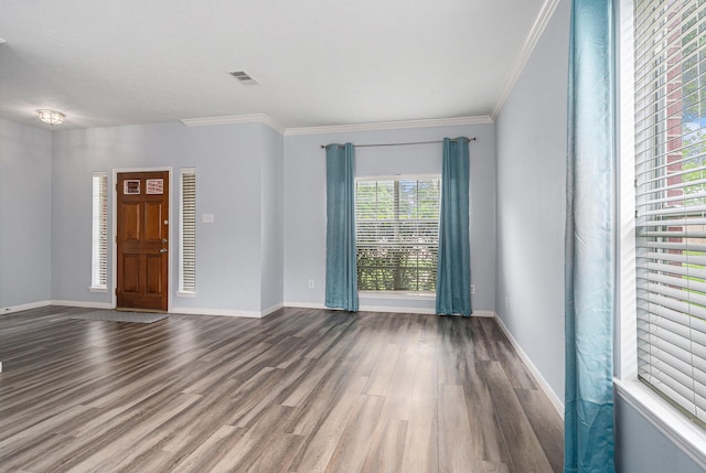 13134 Durbridge Trail Dr, Houston, TX 77065 - unfurnished room with ornamental molding, visible vents, baseboards, and wood finished floors