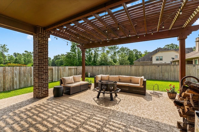 120 Brooke Addison Ct, Montgomery, TX 77316 - view of patio with a pergola, an outdoor living space, and a fenced backyard
