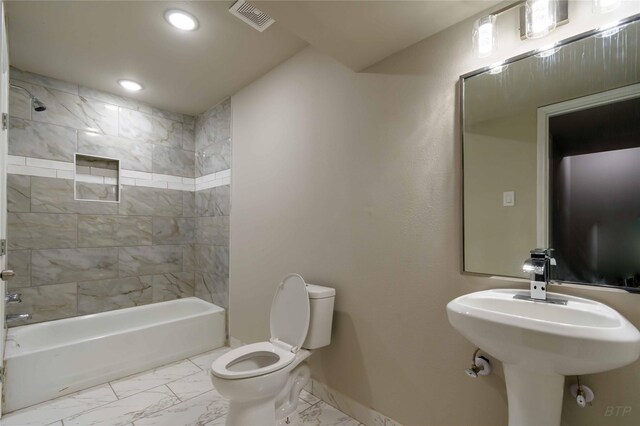 12046 Beechnut St, Houston, TX 77072 - full bathroom with visible vents, toilet, recessed lighting, and marble finish floor