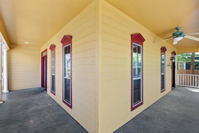 view of patio / terrace with a porch and ceiling fan