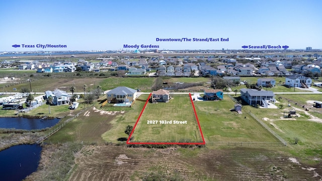 2027 103rd St, Galveston, TX 77554 - birds eye view of property featuring a water view