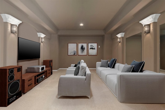 1715 Laremont Bend Dr, Spring, TX 77386 - home theater room featuring ornate columns, recessed lighting, and light carpet