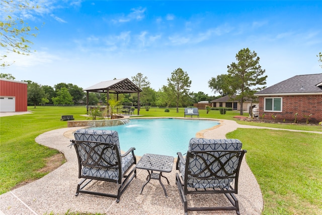 pool featuring a yard and a gazebo