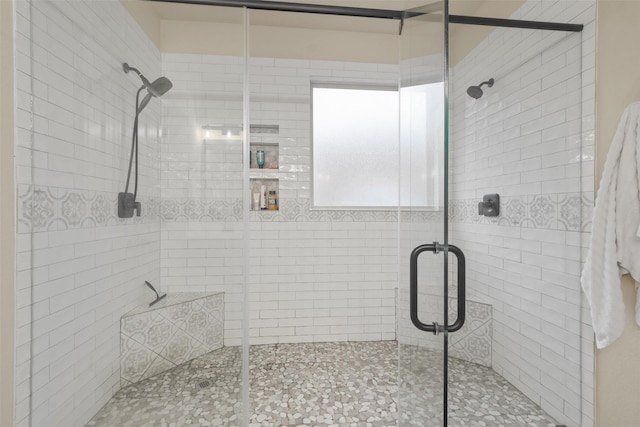 bathroom with a stall shower