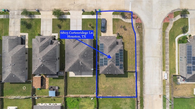 6803 Cortenridge Ln, Houston, TX 77048 - aerial view of property and surrounding area with property parcel outlined