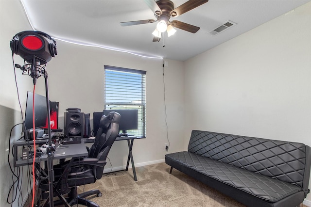 6803 Cortenridge Ln, Houston, TX 77048 - home office with carpet, ceiling fan, and baseboards