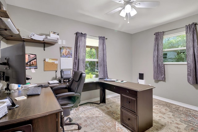 310 Hidden Oaks Dr, Point Blank, TX 77364 - office space with ceiling fan, baseboards, and plenty of natural light