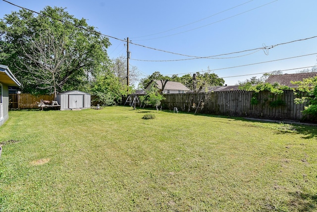 1905 Tennessee St, Baytown, TX 77520 - view of yard with an outdoor structure, a storage shed, and a fenced backyard