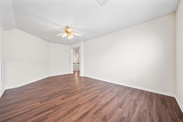 6214 Laguna Del Rey Dr, Houston, TX 77041 - unfurnished room with baseboards, dark wood-style floors, a ceiling fan, visible vents, and lofted ceiling