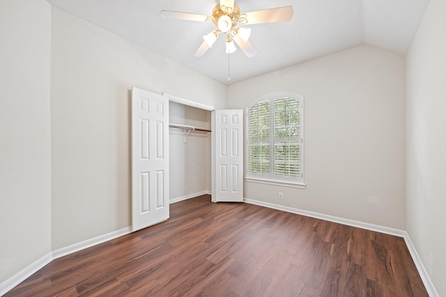 6214 Laguna Del Rey Dr, Houston, TX 77041 - unfurnished bedroom with a closet, baseboards, vaulted ceiling, and dark wood finished floors