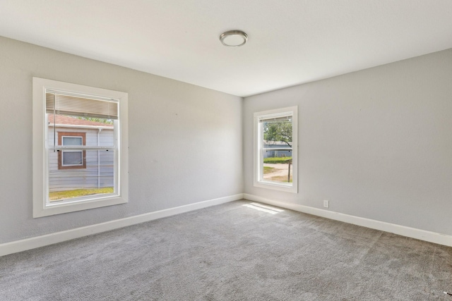 spare room featuring baseboards and carpet flooring