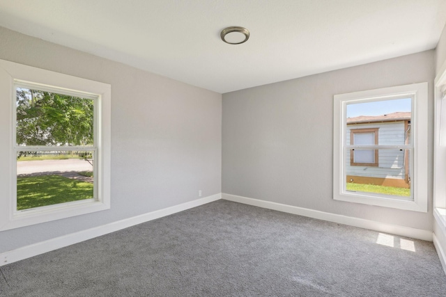 empty room featuring carpet, a healthy amount of sunlight, and baseboards