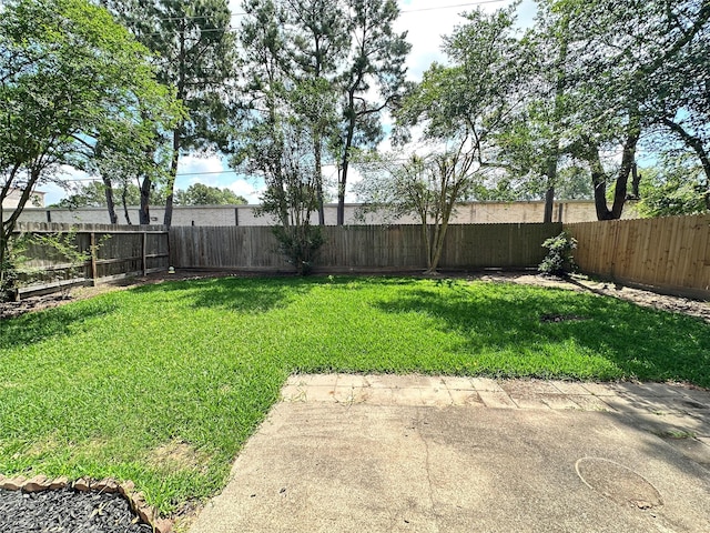 view of yard featuring a patio and a fenced backyard