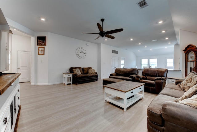 4930 Eldorado Rose Pl, Katy, TX 77493 - living area with light wood-type flooring, baseboards, recessed lighting, visible vents, and ceiling fan