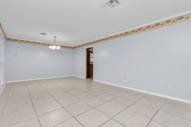 800 Fairway Dr, Richmond, TX 77469 - empty room with crown molding, an inviting chandelier, light tile patterned floors, visible vents, and baseboards