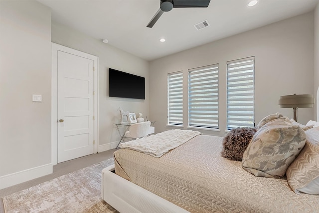 513 Pineal Dr, Montgomery, TX 77316 - carpeted bedroom with baseboards, recessed lighting, and ceiling fan