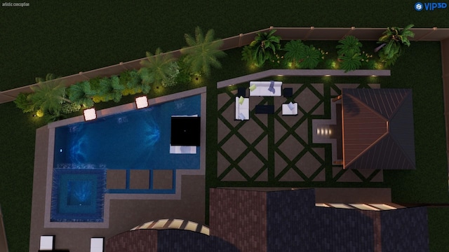 view of aerial view at twilight