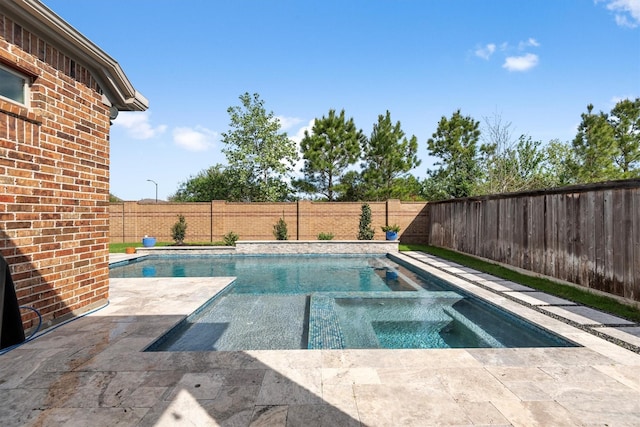 19122 Panther Cave Ct, Cypress, TX 77433 - view of swimming pool with a patio, a fenced backyard, and a pool with connected hot tub