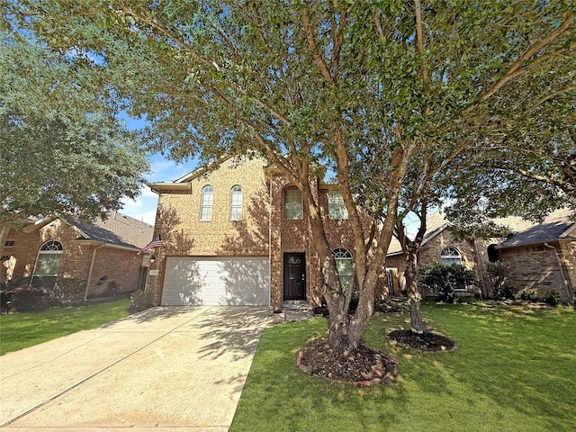 12223 Forstall Dr, Houston, TX 77014 - traditional-style house featuring brick siding, a front lawn, driveway, and a garage