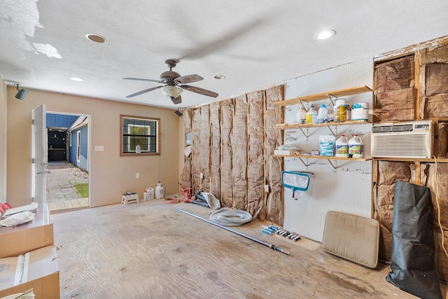 empty room with cooling unit, recessed lighting, and ceiling fan