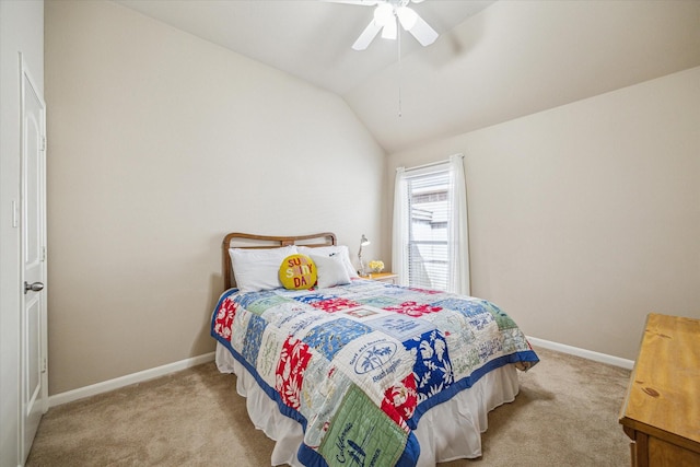 6315 Teal Mist Ln, Fulshear, TX 77441 - bedroom featuring carpet flooring, baseboards, vaulted ceiling, and ceiling fan