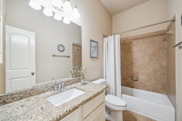 6315 Teal Mist Ln, Fulshear, TX 77441 - full bathroom featuring vanity, shower / tub combo with curtain, tile patterned floors, and toilet