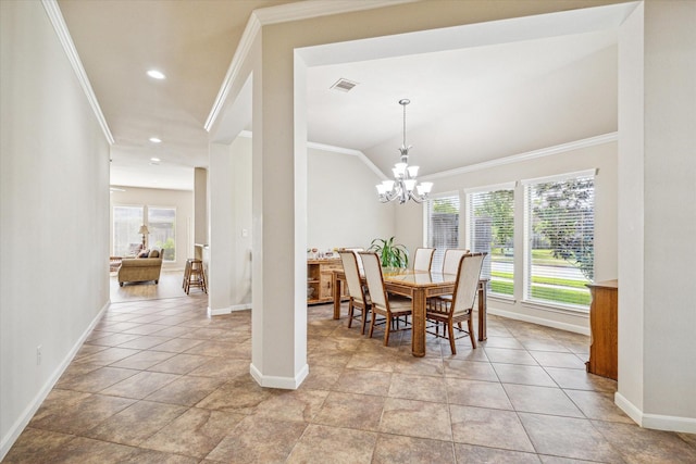 6315 Teal Mist Ln, Fulshear, TX 77441 - dining room featuring baseboards, ornamental molding, a chandelier, and recessed lighting