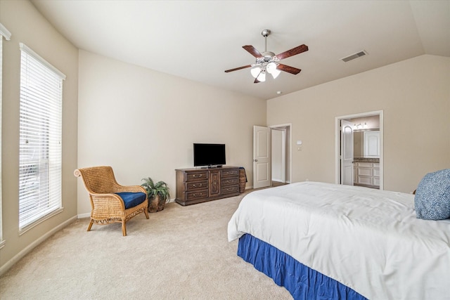 6315 Teal Mist Ln, Fulshear, TX 77441 - bedroom with visible vents, carpet, vaulted ceiling, and multiple windows