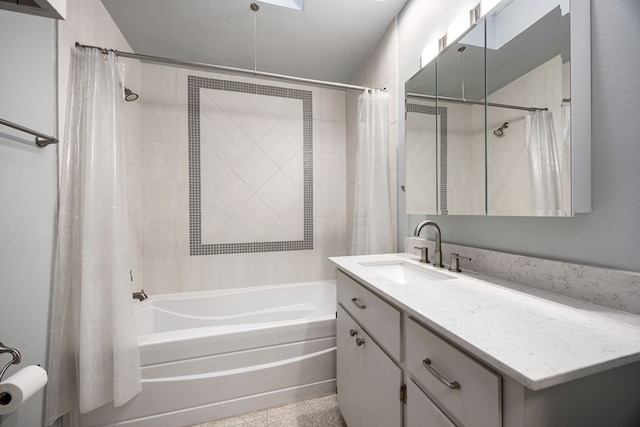 3622 N Braeswood Blvd, Houston, TX 77025 - bathroom featuring shower / bathtub combination with curtain and vanity