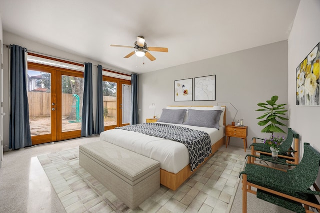 3622 N Braeswood Blvd, Houston, TX 77025 - bedroom with access to exterior, french doors, and a ceiling fan