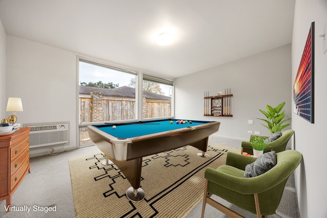 3622 N Braeswood Blvd, Houston, TX 77025 - rec room featuring billiards table, an AC wall unit, and light carpet