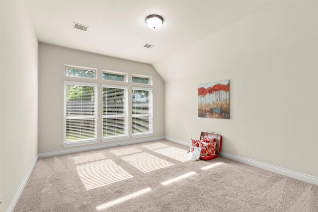 1846 Majestic Falls Ln, Richmond, TX 77469 - rec room featuring vaulted ceiling, visible vents, carpet flooring, and baseboards